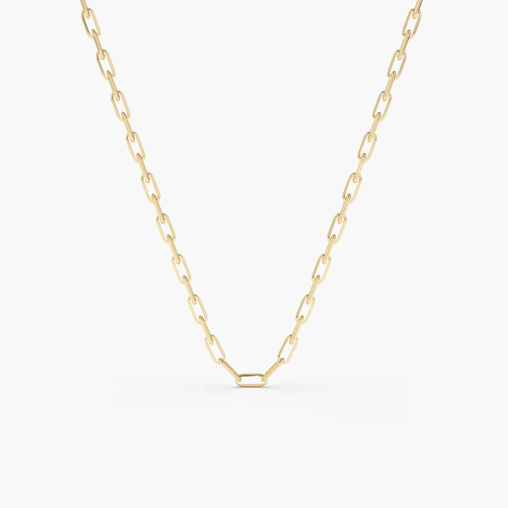 Solid Gold Tiny Paper Clip Link Necklace