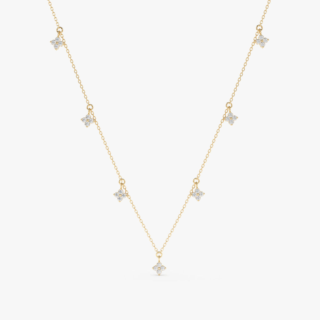 Solid Gold Diamond Clovers Drop Necklace (BCA4E8)