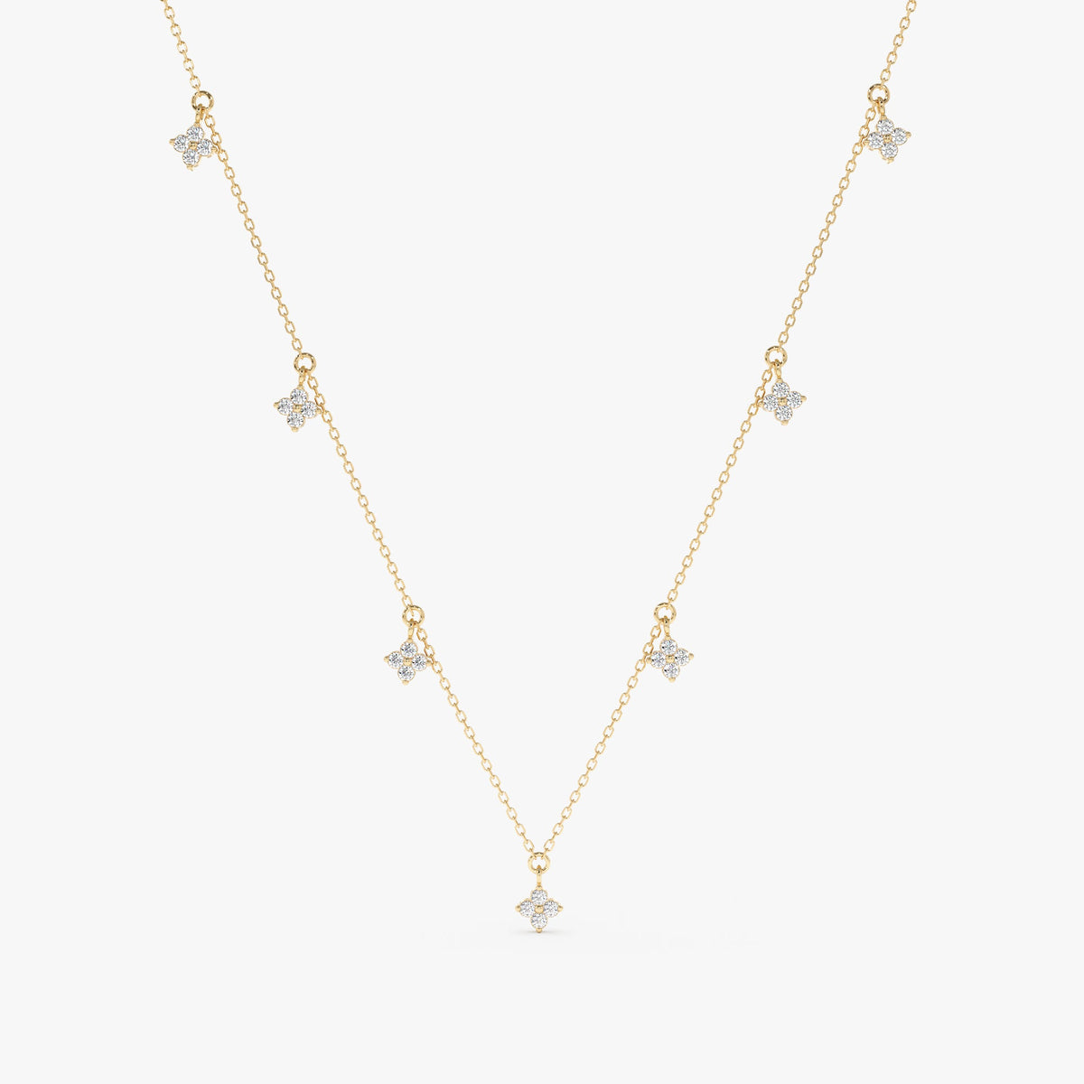 Solid Gold Diamond Clovers Drop Necklace (BD7B3B)