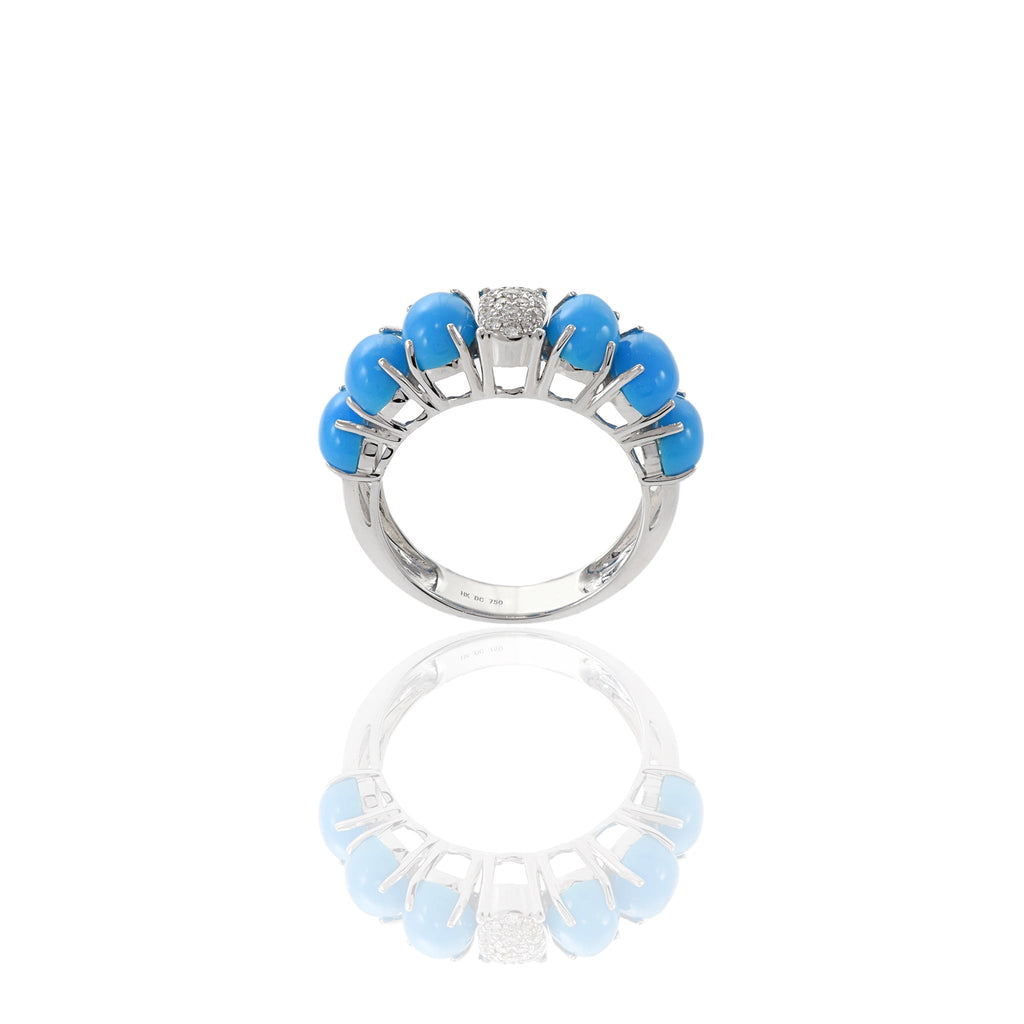 Solid Gold Oval Turquoise And Diamond Ring