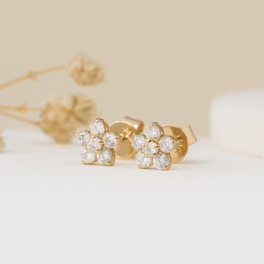 Solid Gold Diamond Flower Studs