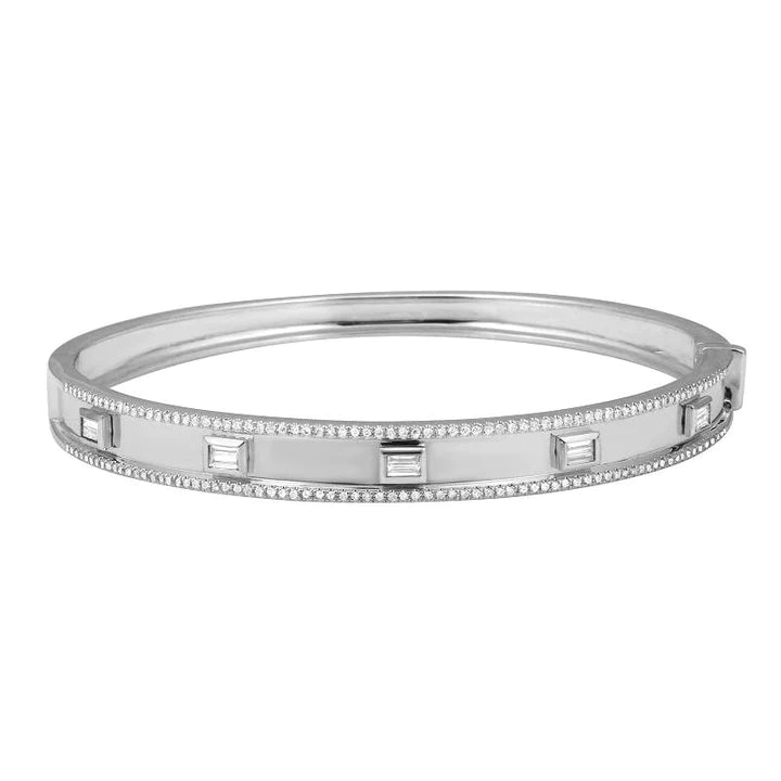 Solid Gold Baguette Diamond Cigar Band Bangle