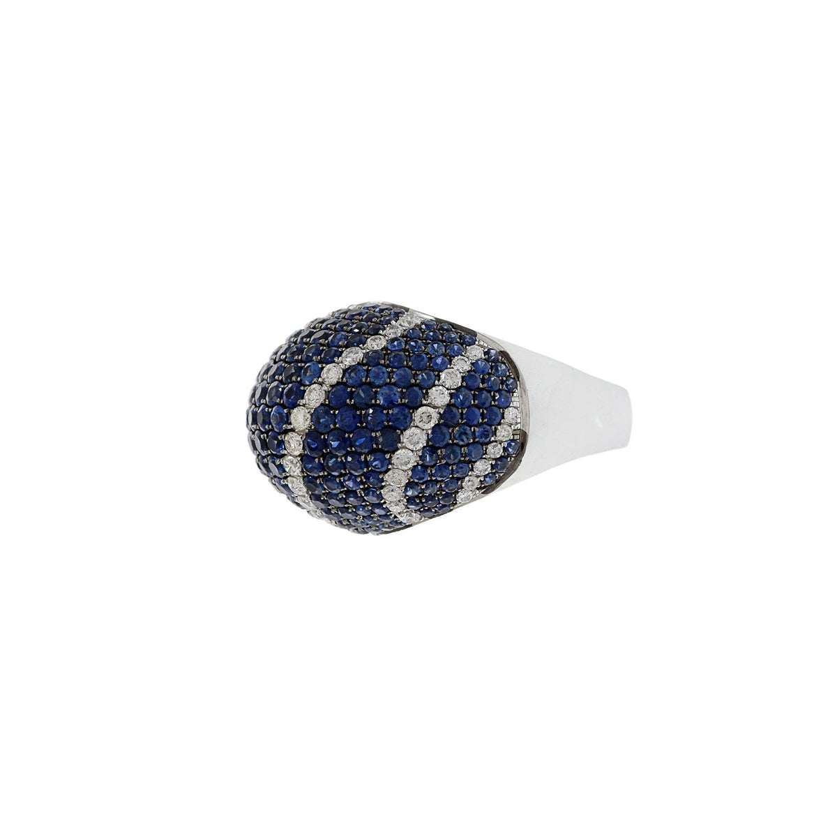 Solid Gold Blue Sapphire And Diamond Dome Ring