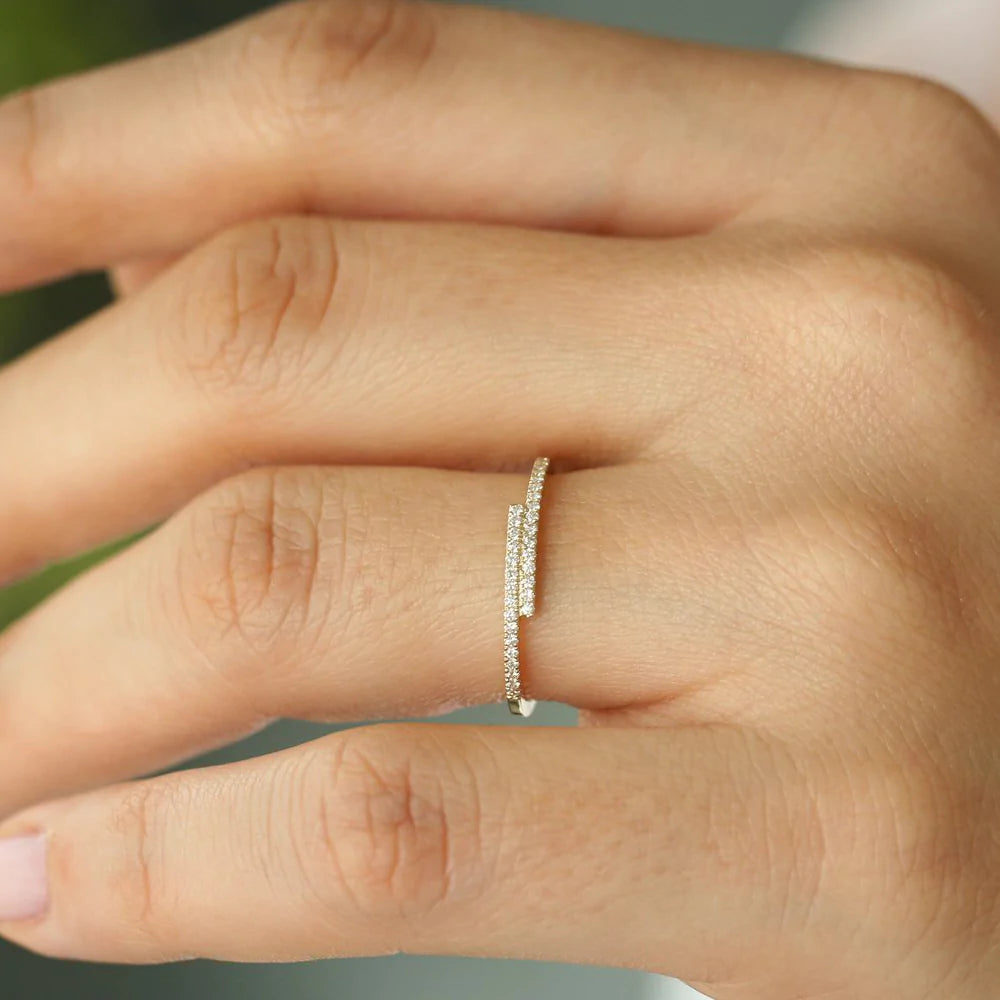Solid Gold Cross Over Diamond Stackable Ring