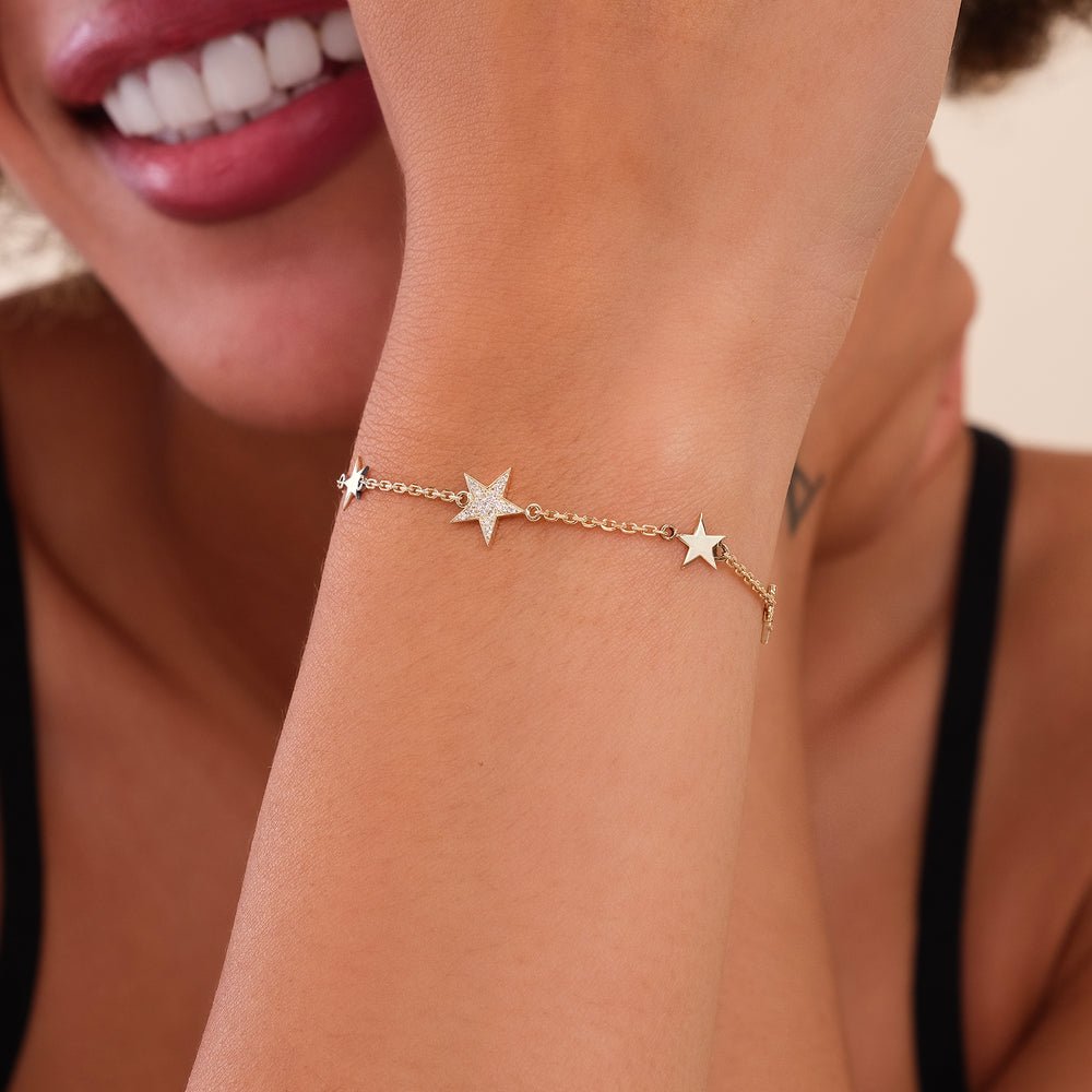 Solid Gold Multi Star Natural Diamond Bracelet