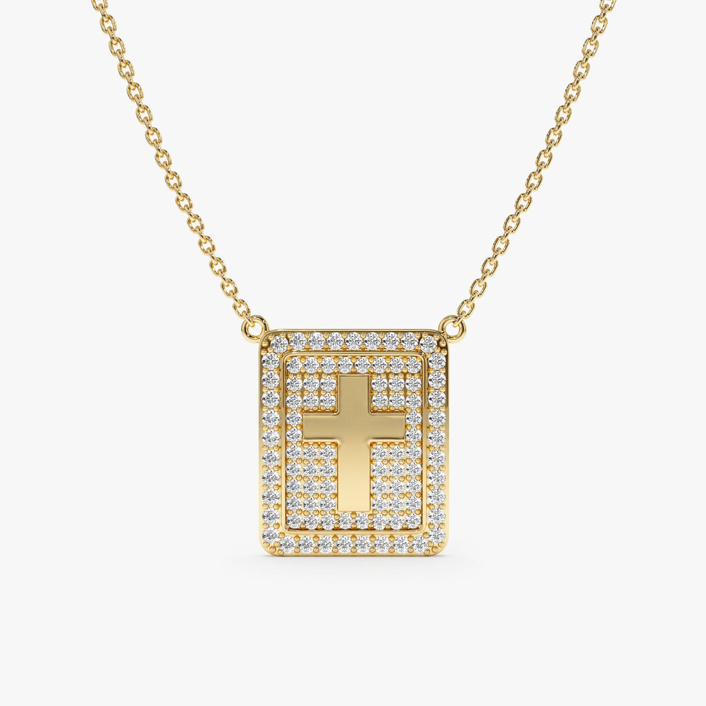 Solid Gold Diamond Cross Tablet Necklace (59C900)