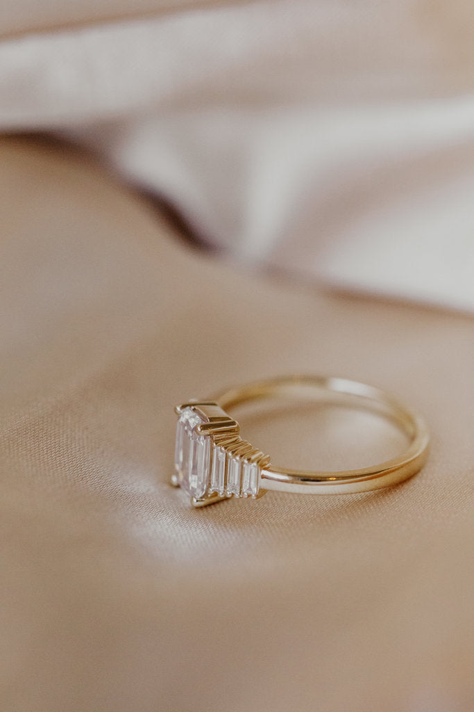 Solid Gold 1.04 ct Emerald Cut Pale Lab-Grown Champagne Diamond Ring