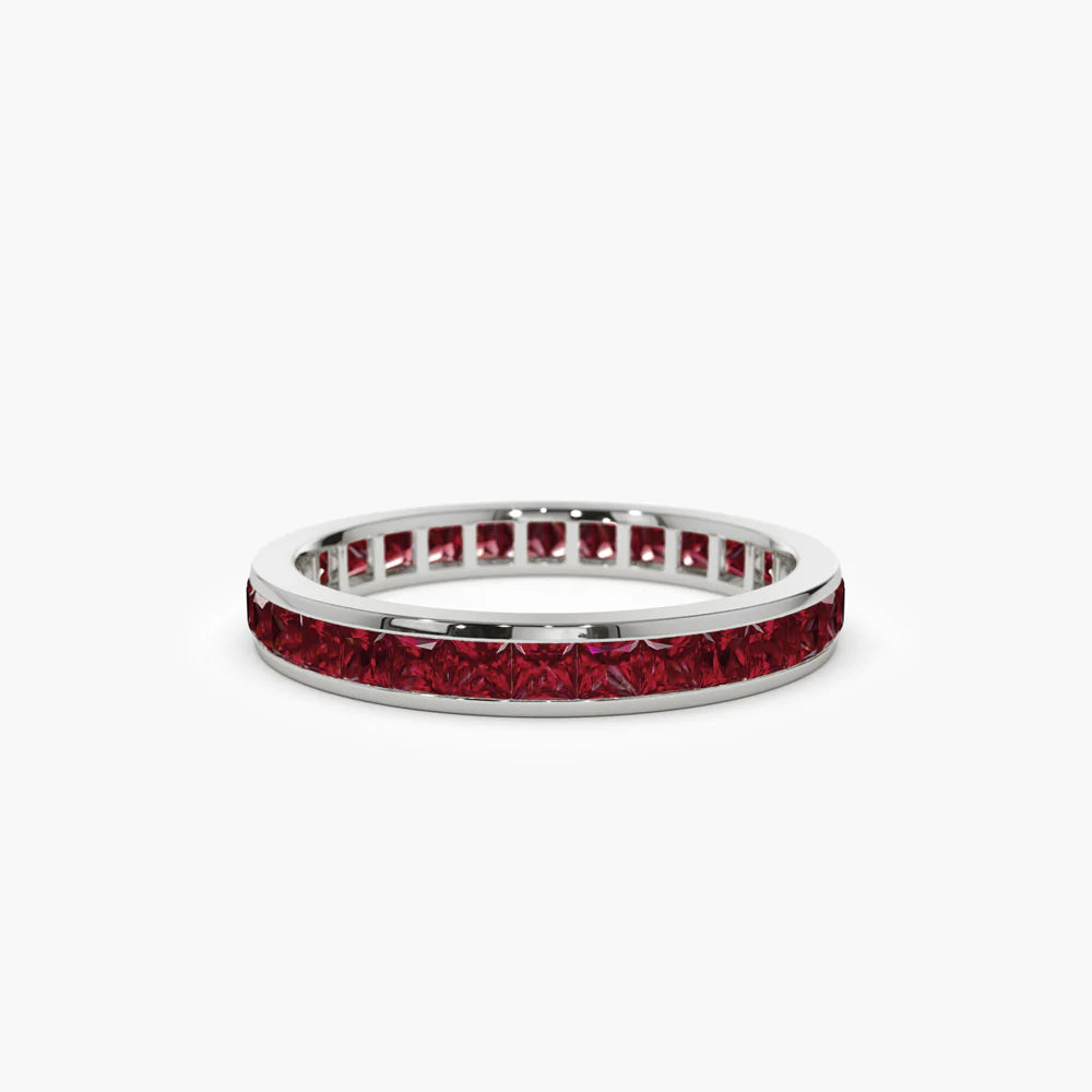 Solid Gold Full Eternity Princess Cut Ruby Ring