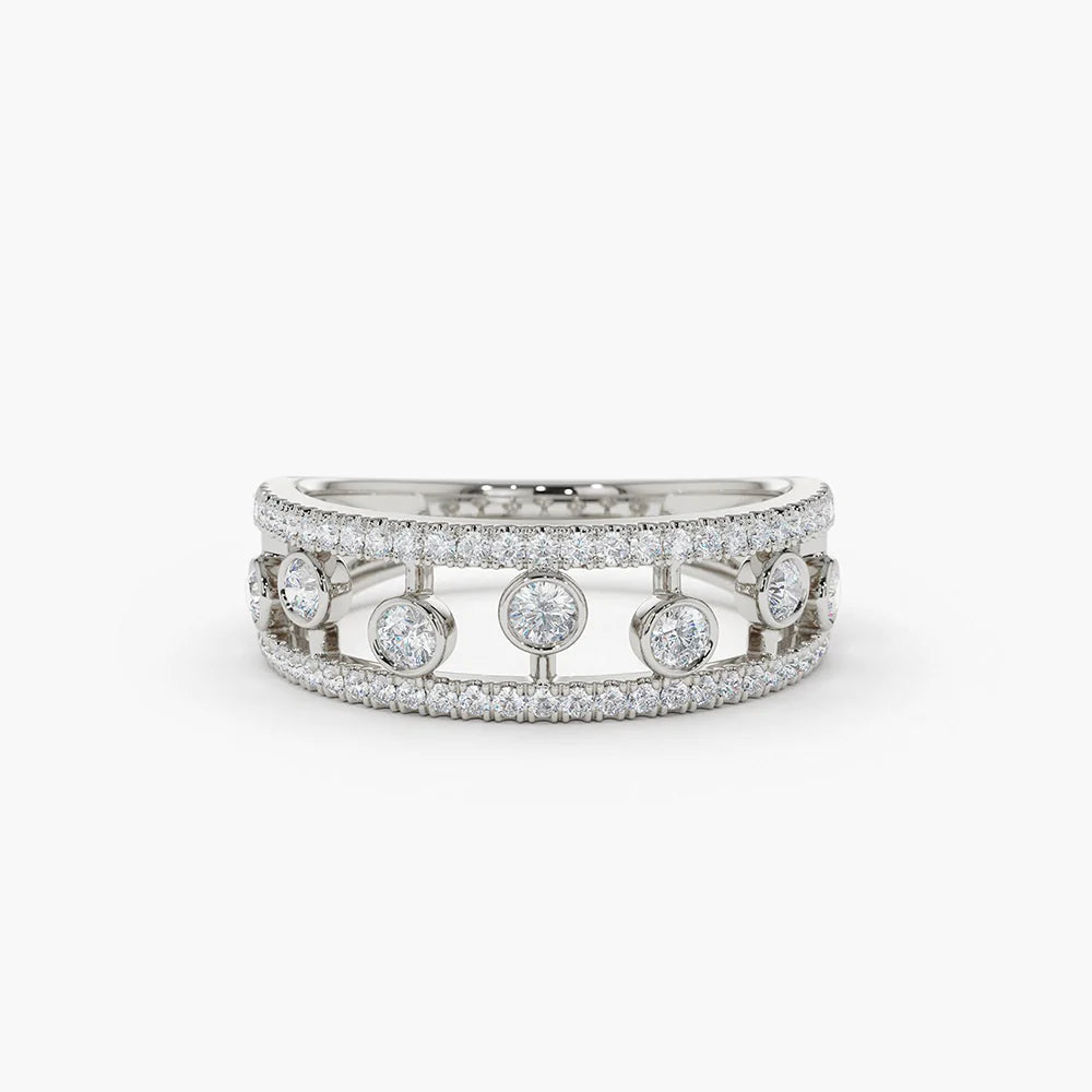 Solid Gold Double Row Pave Ring with Floating Diamonds