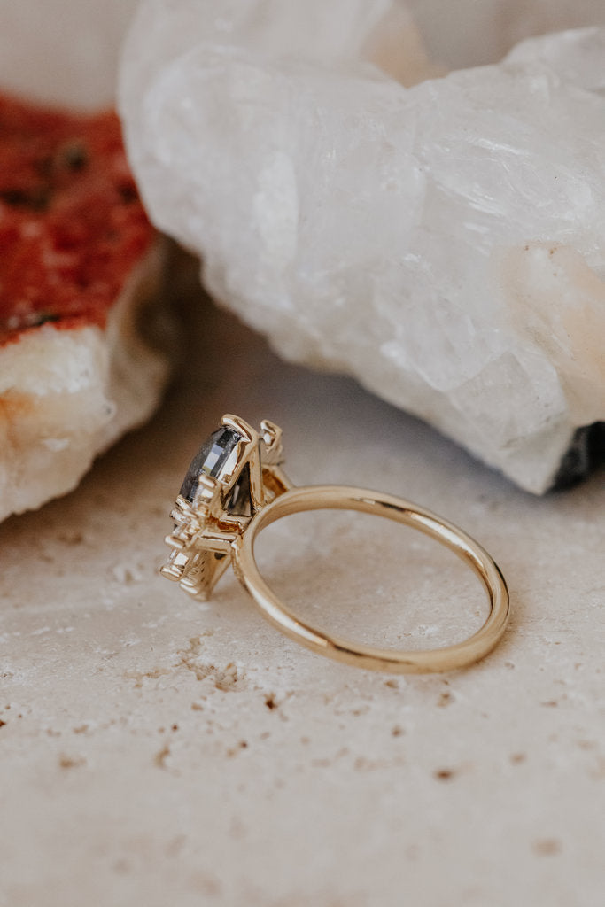 Solid Gold 2.44 ct Long Oval Galaxy Diamond Ring