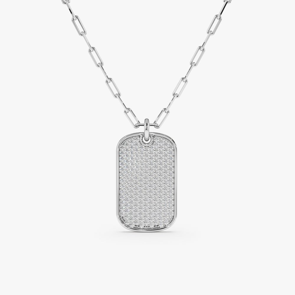 Solid Gold Diamond Tag Necklace with Paperclip Chain (C36652)