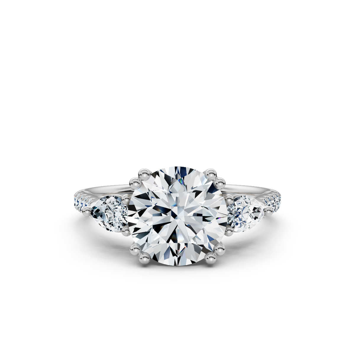 14K Solid Gold Three Stone Pear Lab Grown Diamond Ring