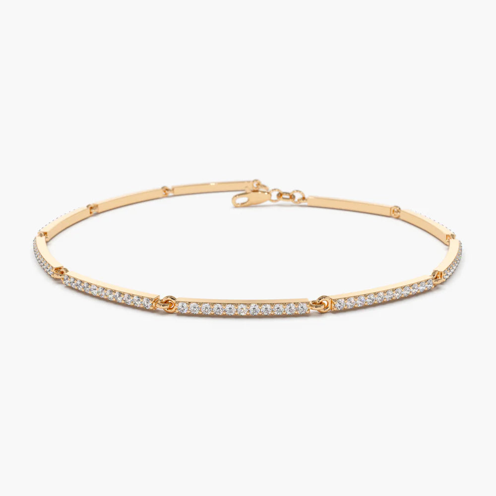 Solid Gold Pave Stackable Diamond Bar Bracelet
