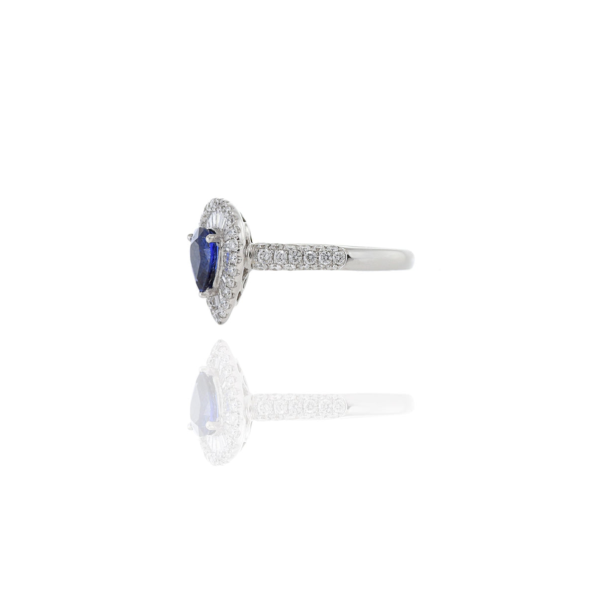 Solid Gold Pear Shaped Blue Sapphire and Diamond Ring (635A0B)