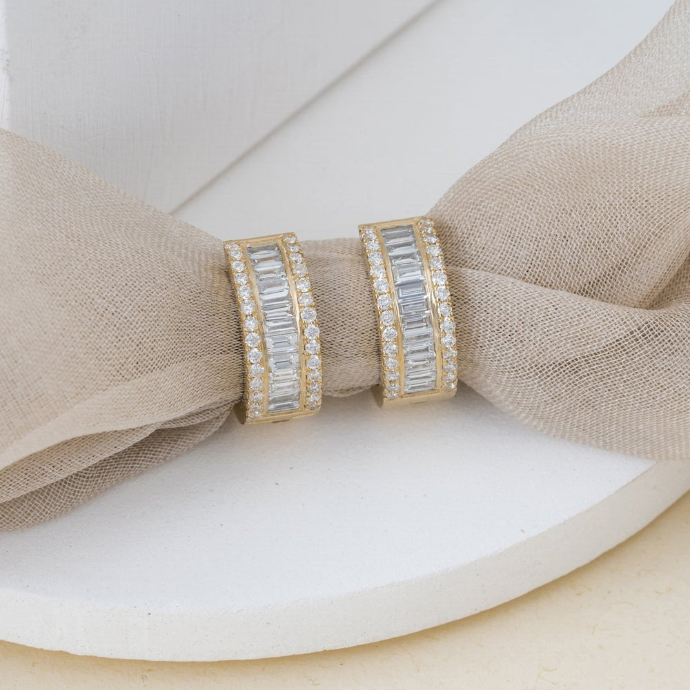 Solid Gold Thick Baguette Diamond Hoops