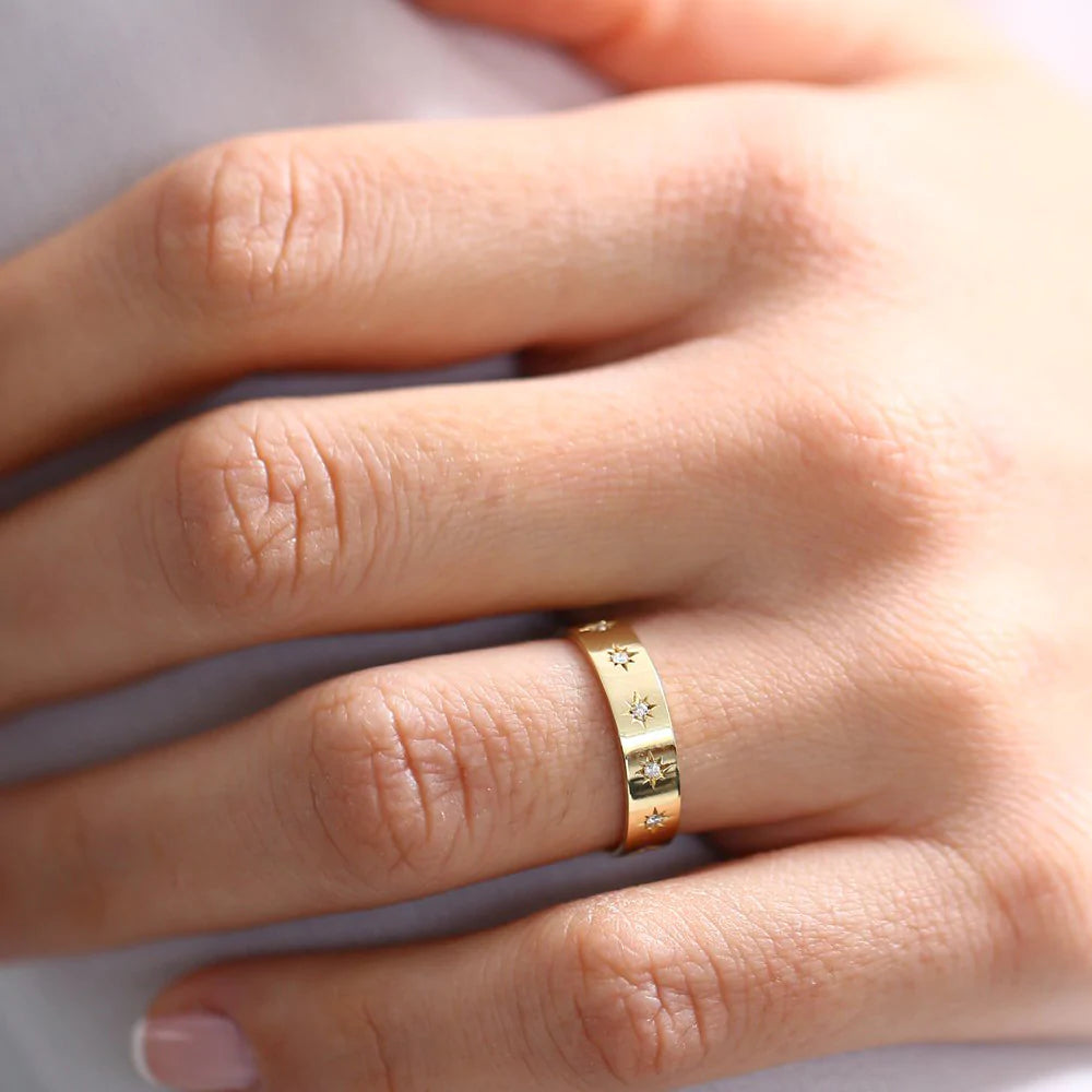 Solid Gold Starburst Diamond Signet Ring