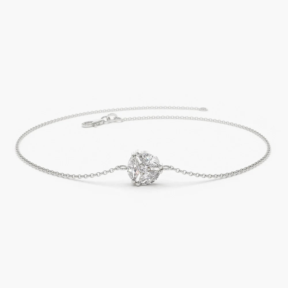 Solid Gold Marquise Diamond Cluster Bracelet