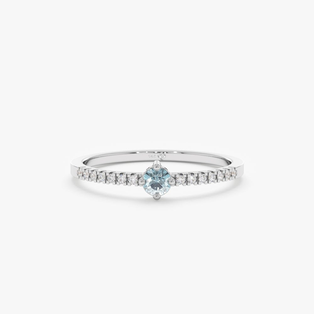 Solid Gold Diamond and Aquamarine Engagement Ring (EA8158)