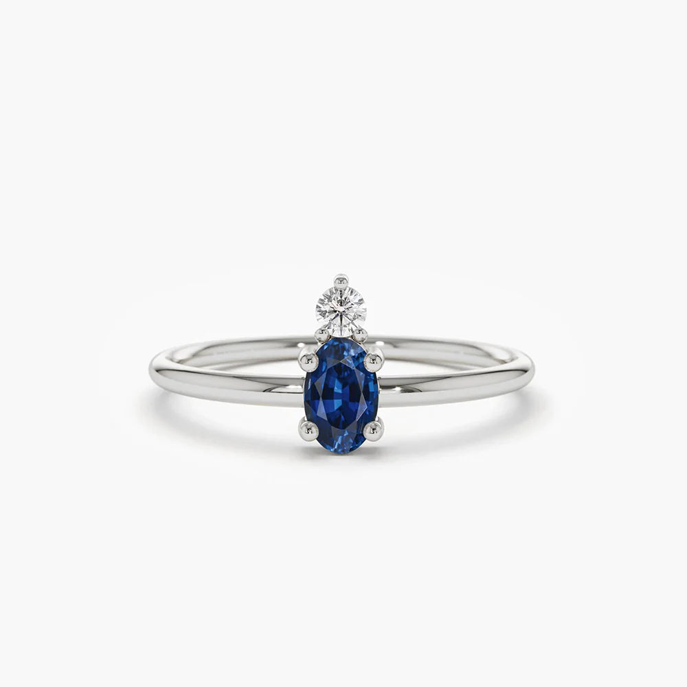 Solid Gold Oval Sapphire and Diamond Ring (7BF506)