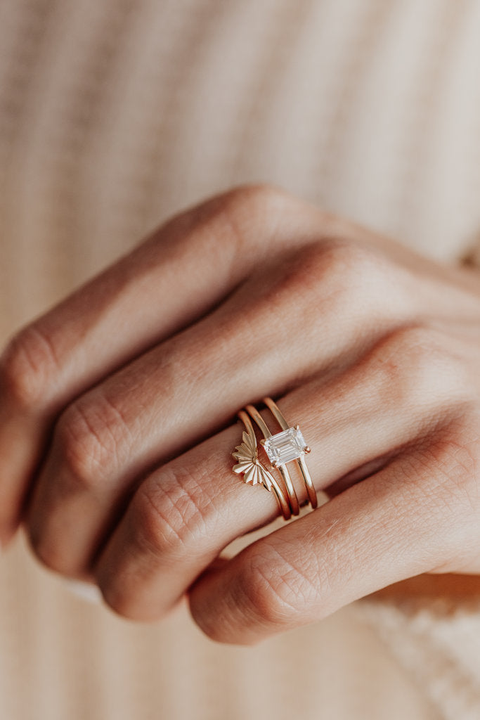 Solid Gold Emerald Cut Lab-Grown Diamond Double Band Solitaire