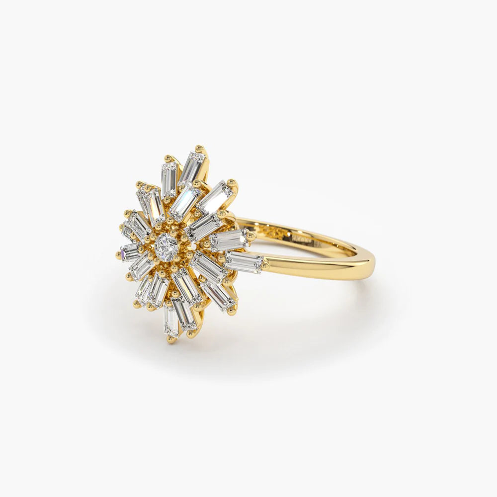Solid Gold Ballerina Baguette Diamond Cluster Ring