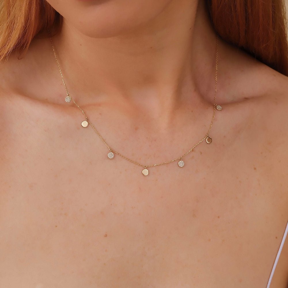 Solid Gold Mixed Coin Drop Necklace (AFB334)