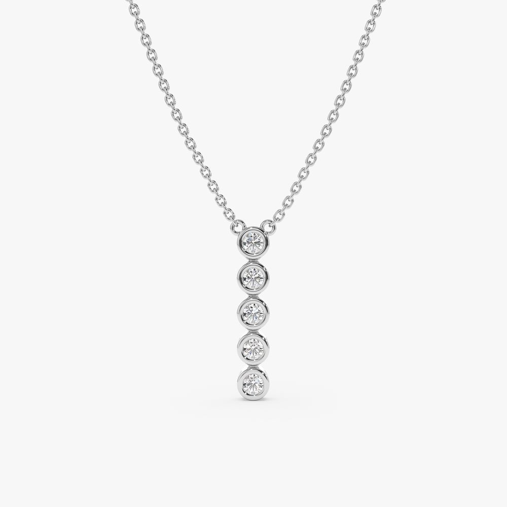 Solid Gold Vertical Diamond Bezel Bar Necklace (814B48)