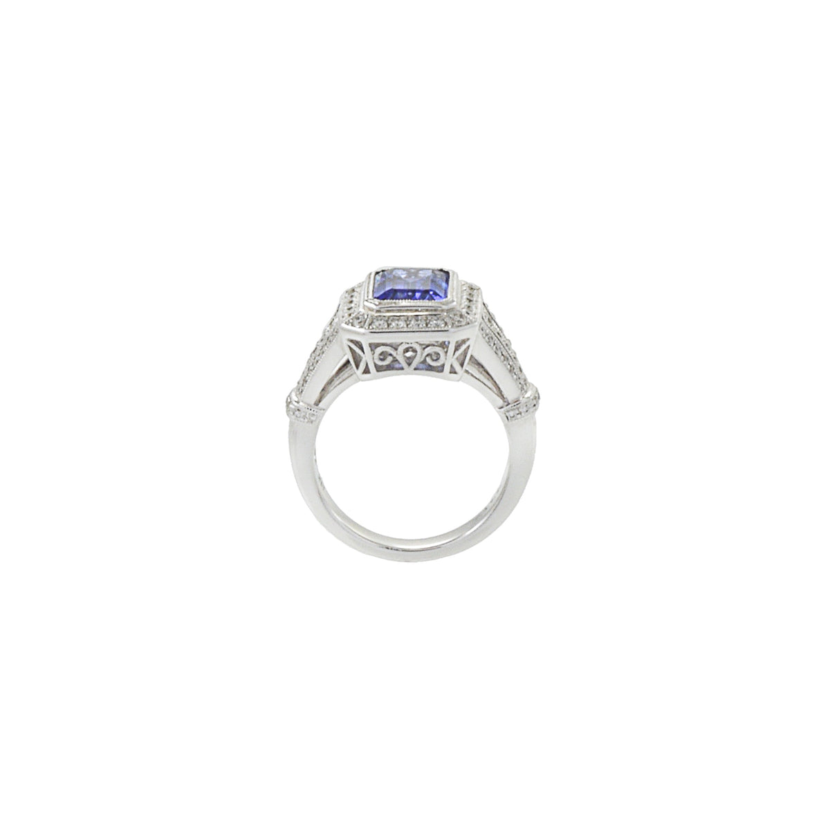 Solid Gold Art Deco Style Emerald Tanzanite And Diamond Ring