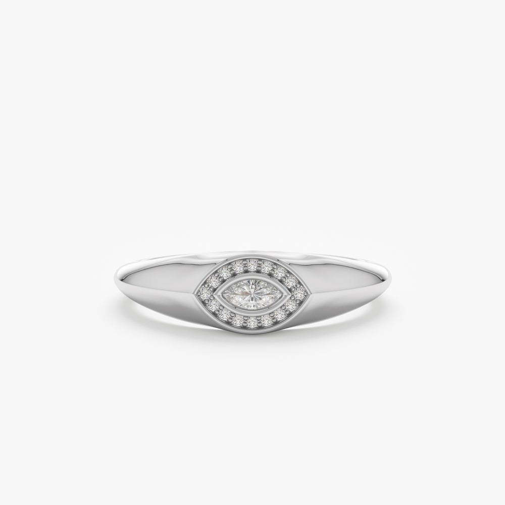 Solid Gold Diamond Evil Eye Signet Ring (8D451E)