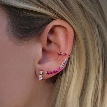 Solid Gold Floating Diamond And Ruby Earring