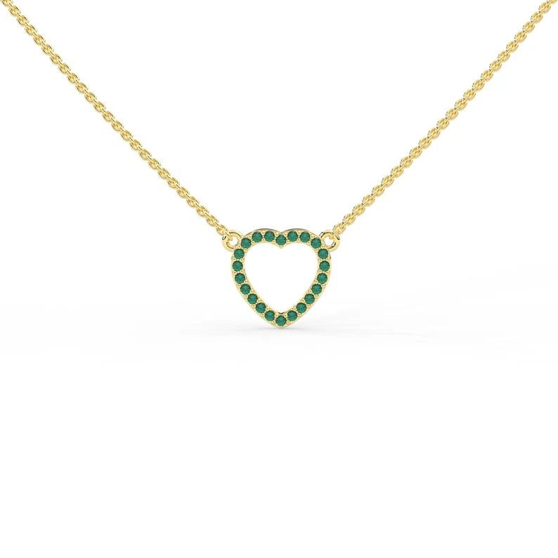 Solid Gold Open Heart Natural Emerald Pendant