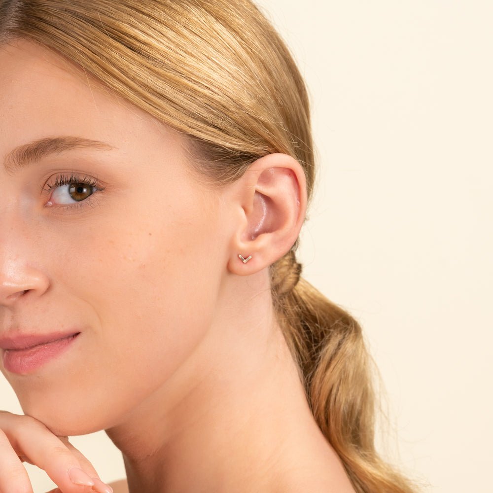 Solid Gold Diamond Chevron Studs