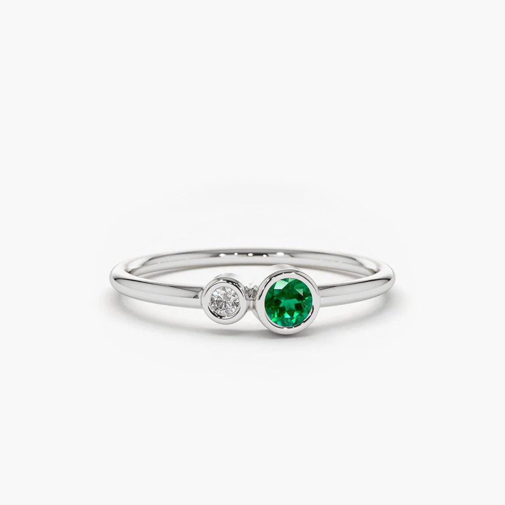 Solid Gold Bezel Setting Emerald and Diamond Ring