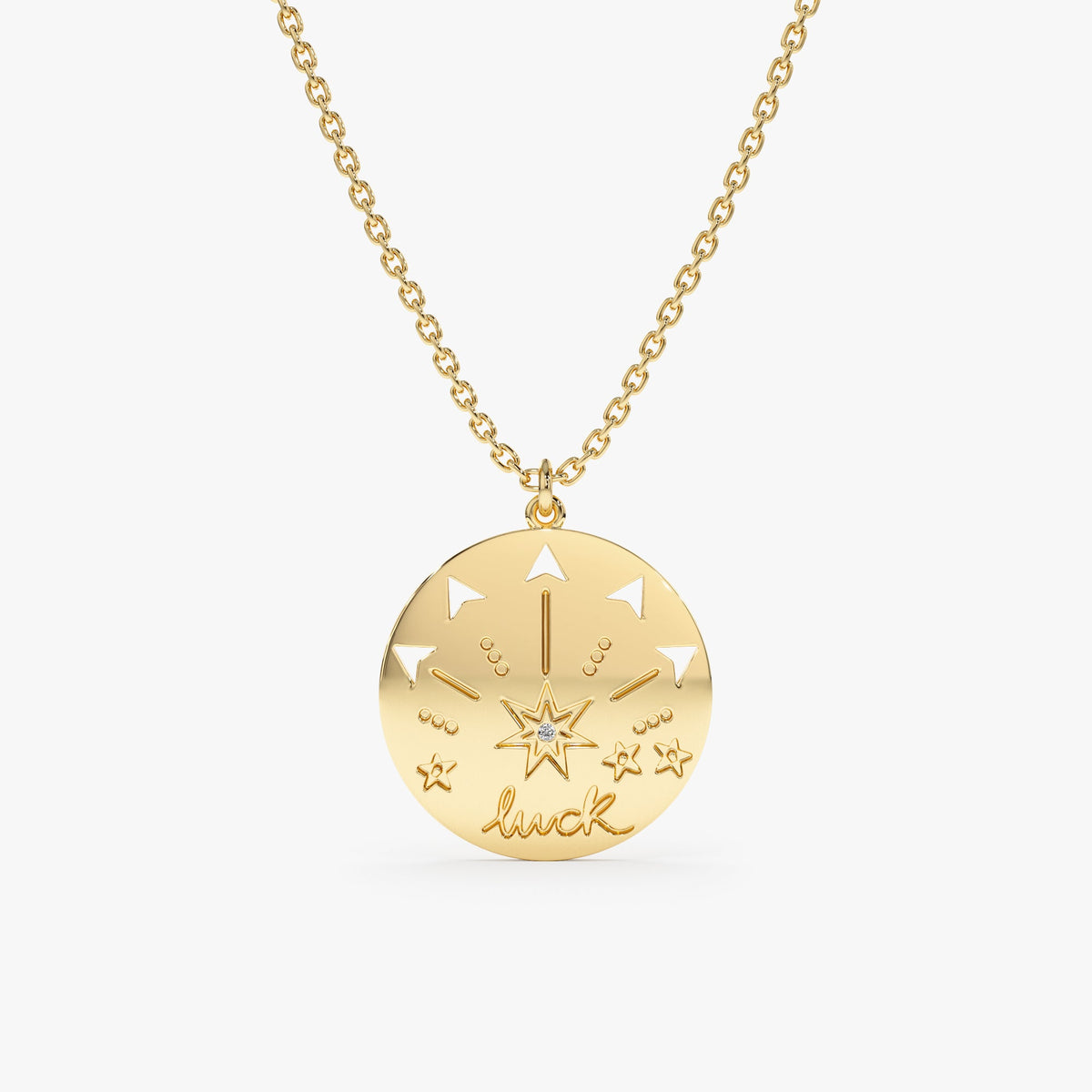 Solid Gold Lucky Star Diamond Coin Necklace (E3BCFA16855D)