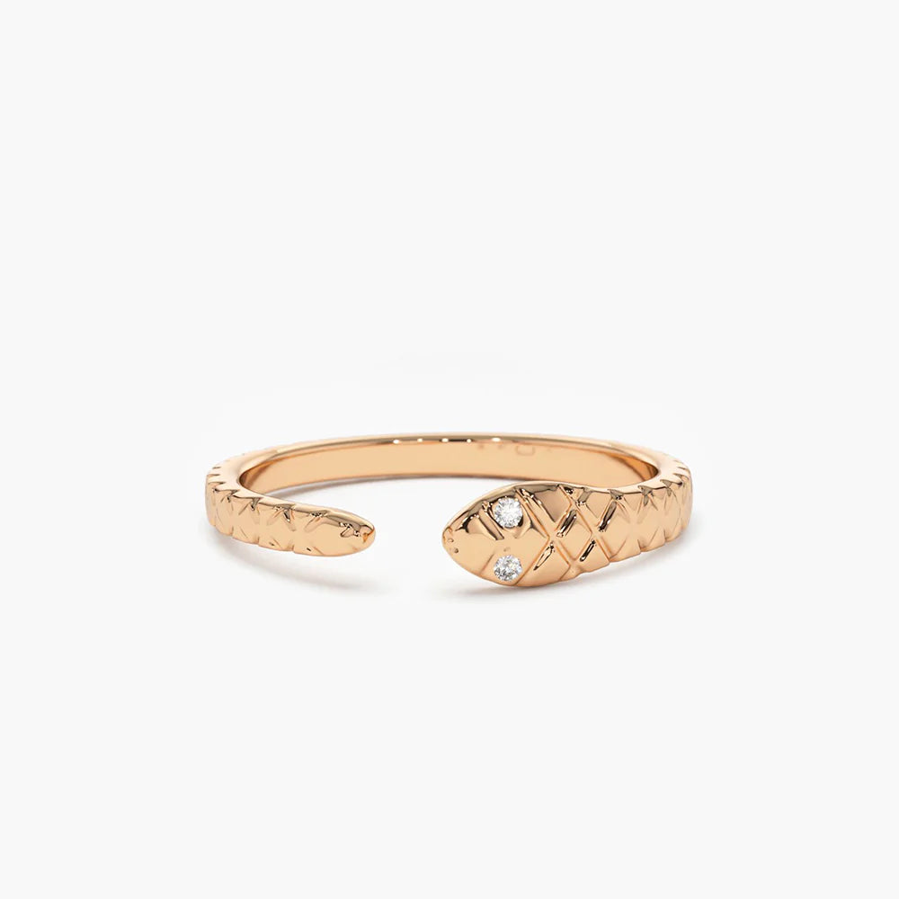 Solid Gold Snake Ring with Diamond Eyes