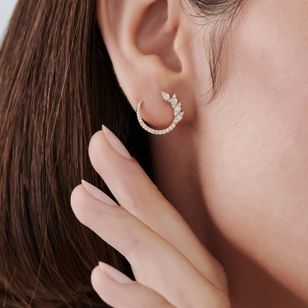 Solid Gold Marquise Looking Round Diamond Cluster Studs