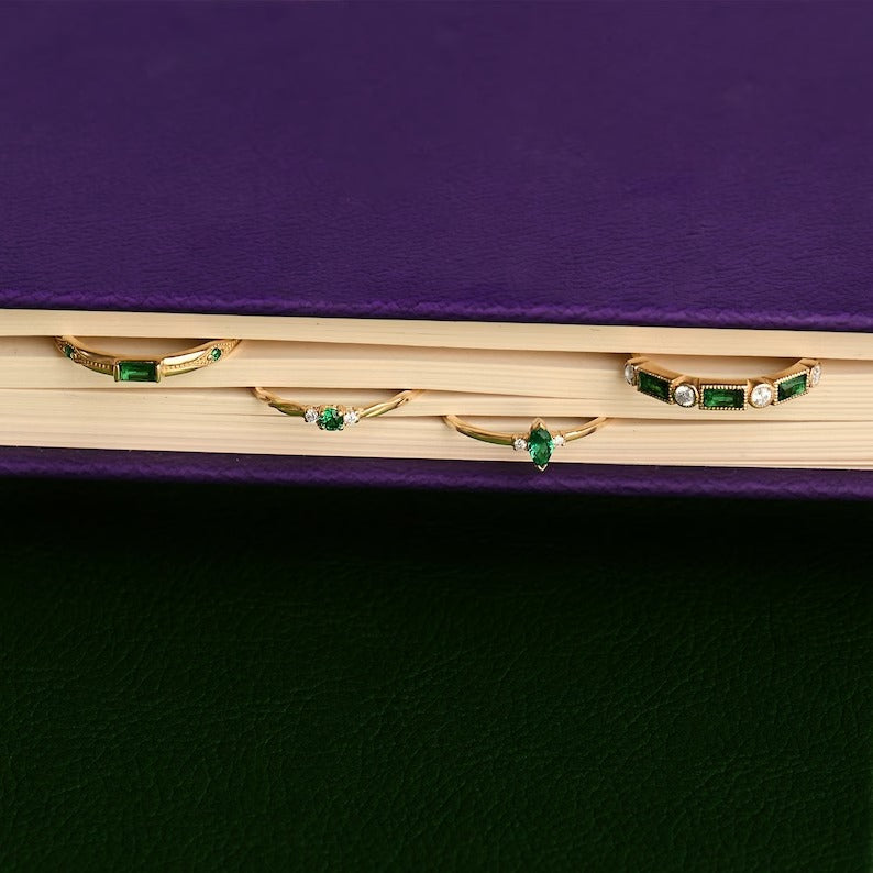 Solid Gold Baguette Emerald Wedding Ring