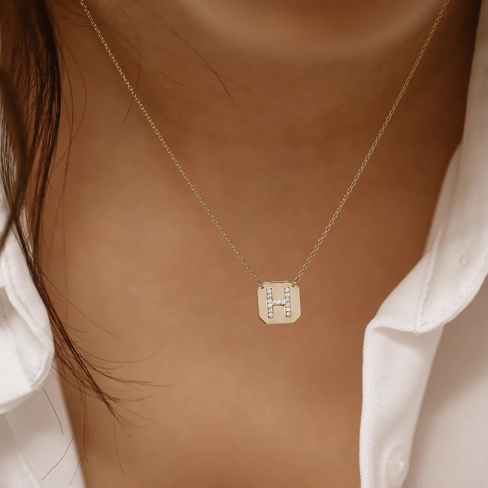 Solid Gold Diamond Letter Necklace