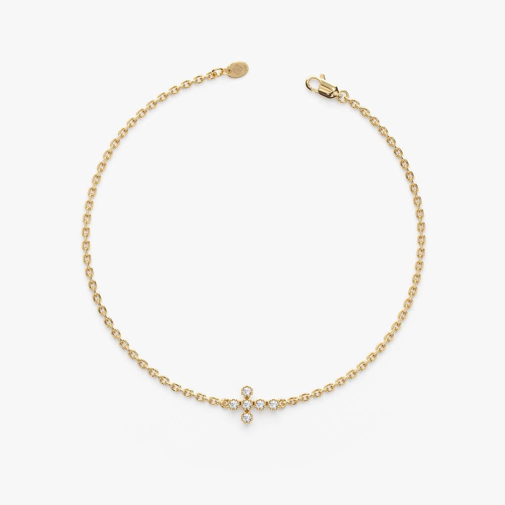 Solid Gold Sideways Diamond Cross Bracelet (4407C8)