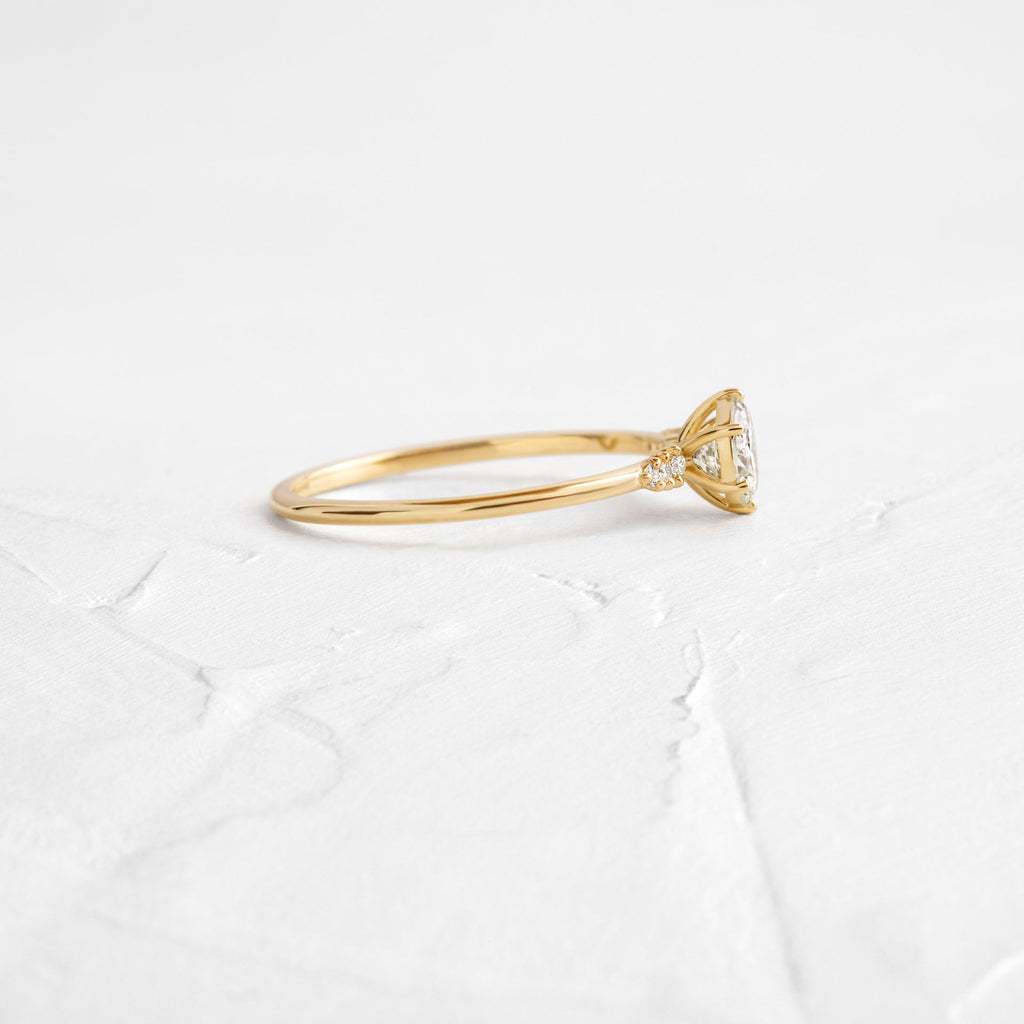 Solid Gold Poppy Seed Ring, Round Cut Diamond Moissanite Engagement Ring