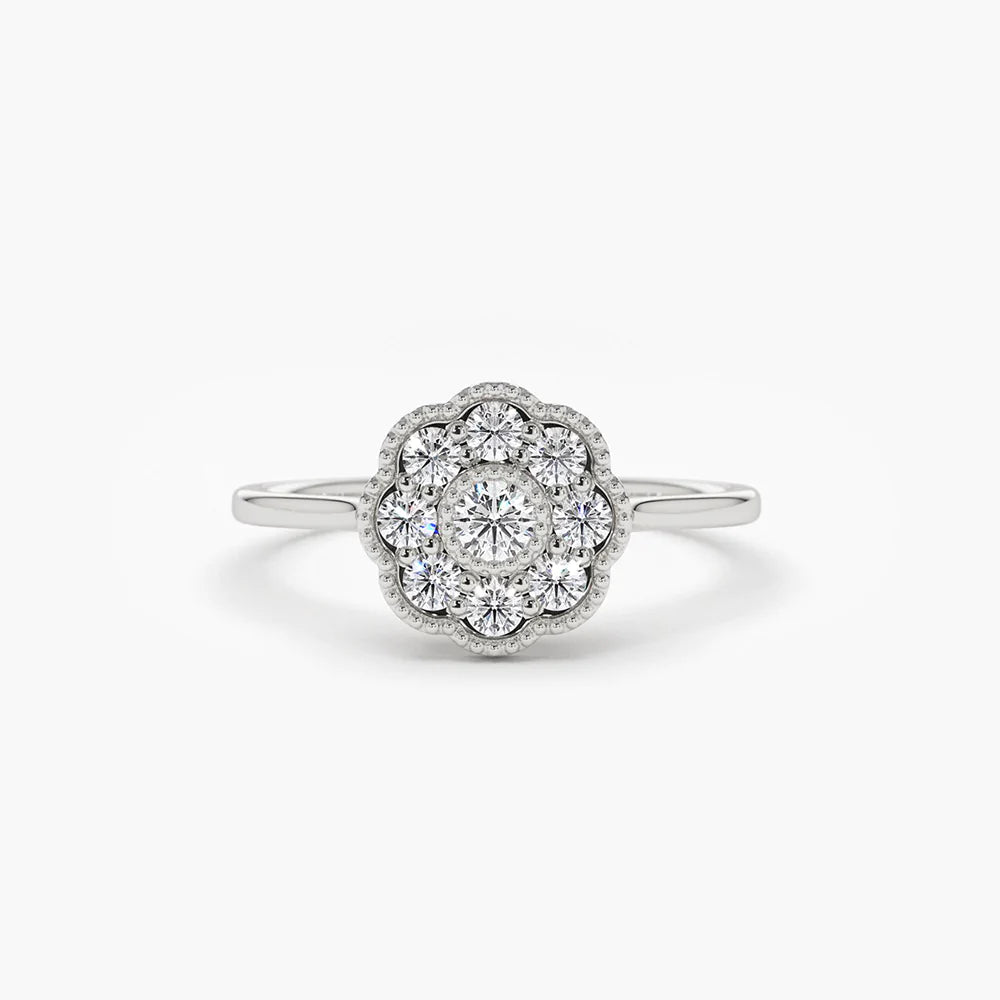 Solid Gold Floral Diamond Ring