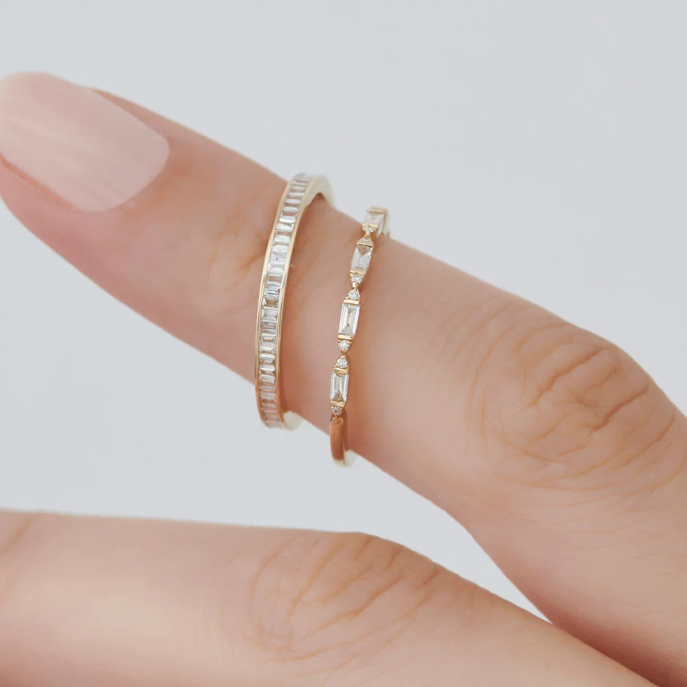 Solid Gold Stackable Dainty Baguette Diamond Ring