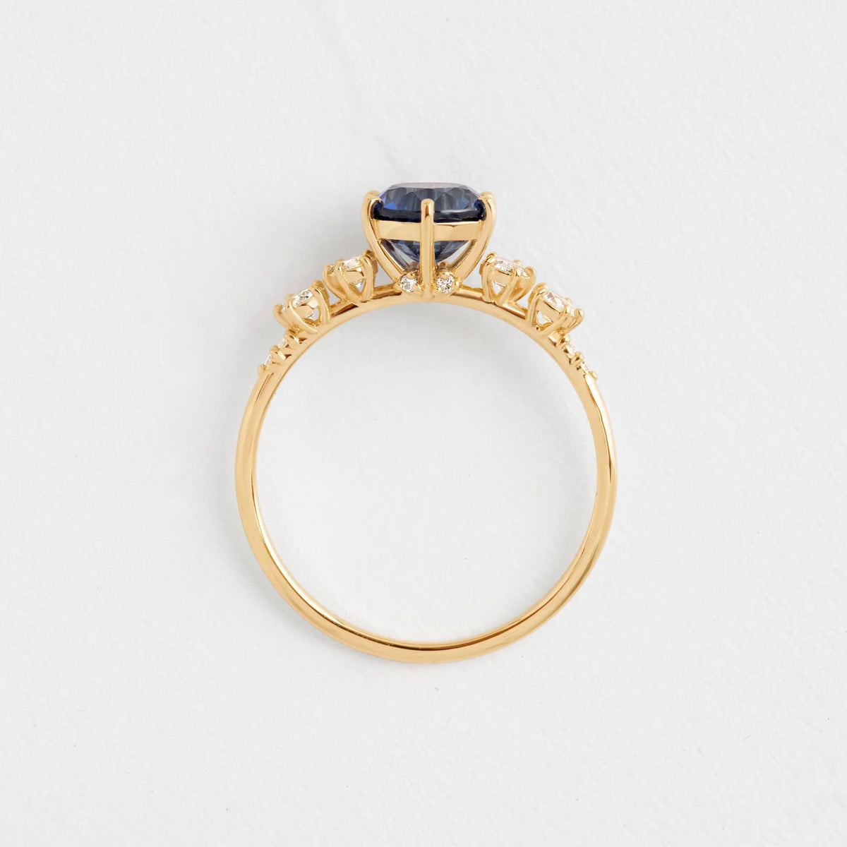 Solid Gold Round Cut Blue Sapphire Ring