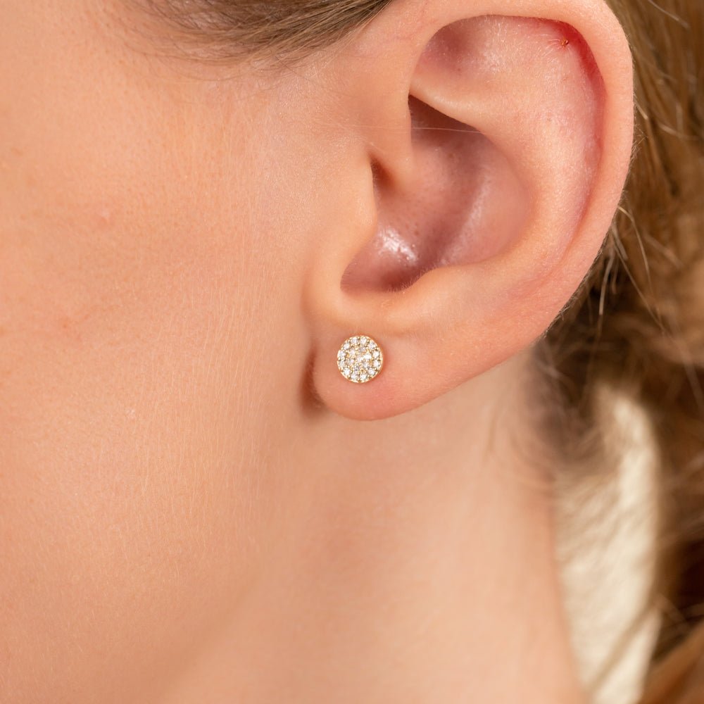 Solid Gold Paved Diamond Disc Studs