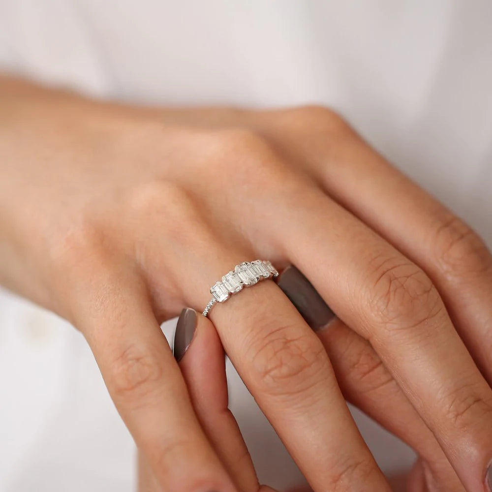 Solid Gold Graduating Baguette Diamond Anniversary Ring