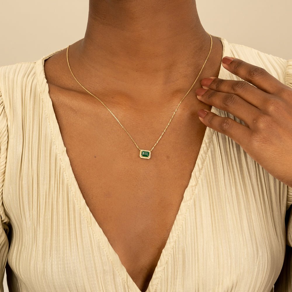 Solid Gold Emerald Diamond Necklace (A3336D)