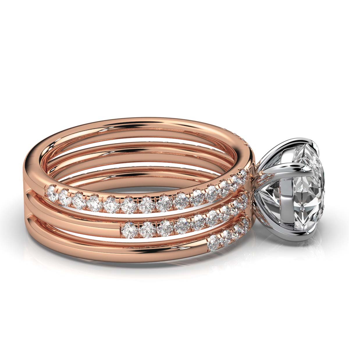 Solid Gold Tripple Row Lab Grown Diamond Ring