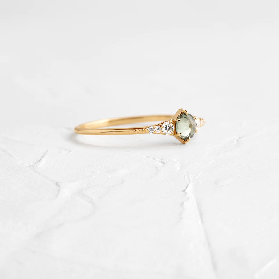 Solid Gold Ring Green Sapphire