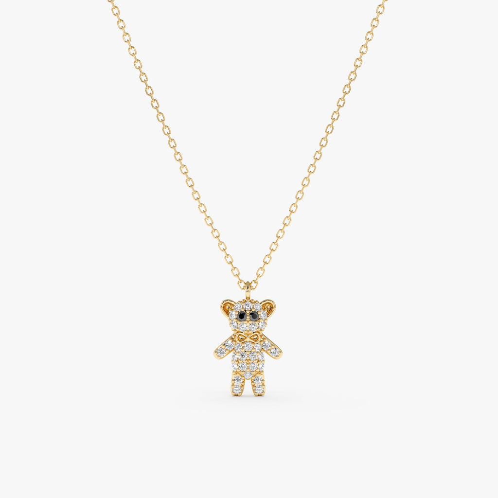 Solid Gold Black & White Diamond Teddy Bear Necklace (EFBAEB)