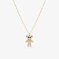 Solid Gold Black & White Diamond Teddy Bear Necklace (EFBAEB)